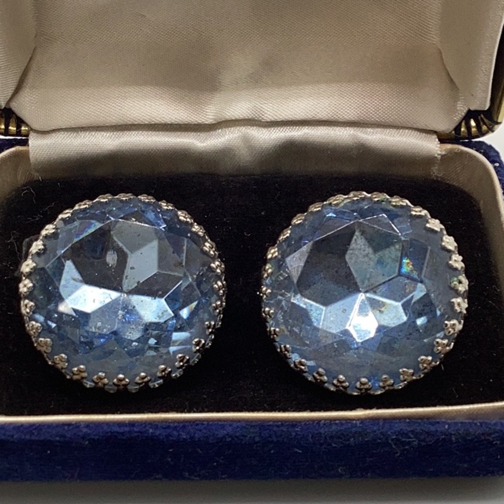 Vintage Blue Crystal Clip on  Earrings
